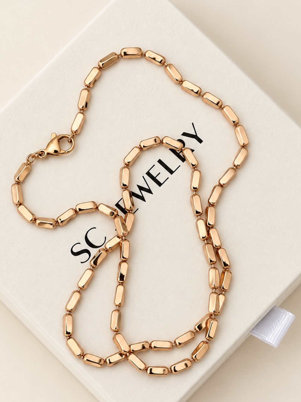 Block Chain Necklace 18K Rose Gold Plated Modern Hypoallergenic Design